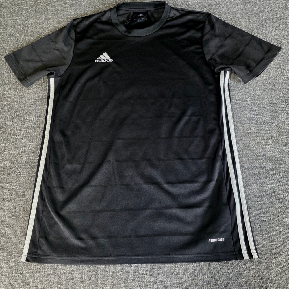 Adidas Aeroready Mens Large Black 3 Stripe Soccer Training Jersey Shirt FT6760